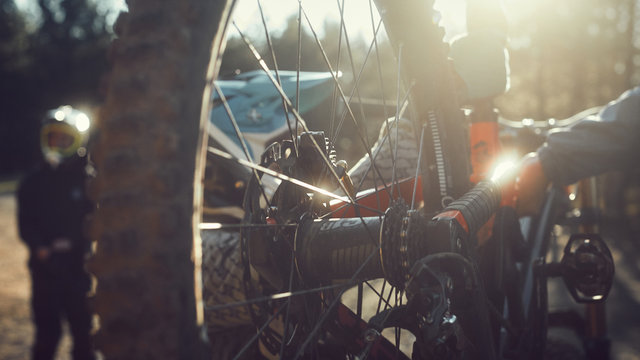 mountain biker and wheel