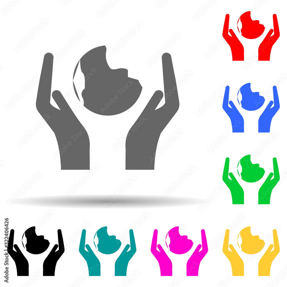Poster the hand holds the planet green multi color style icon. simple glyph, flat vector of greenpeace icon