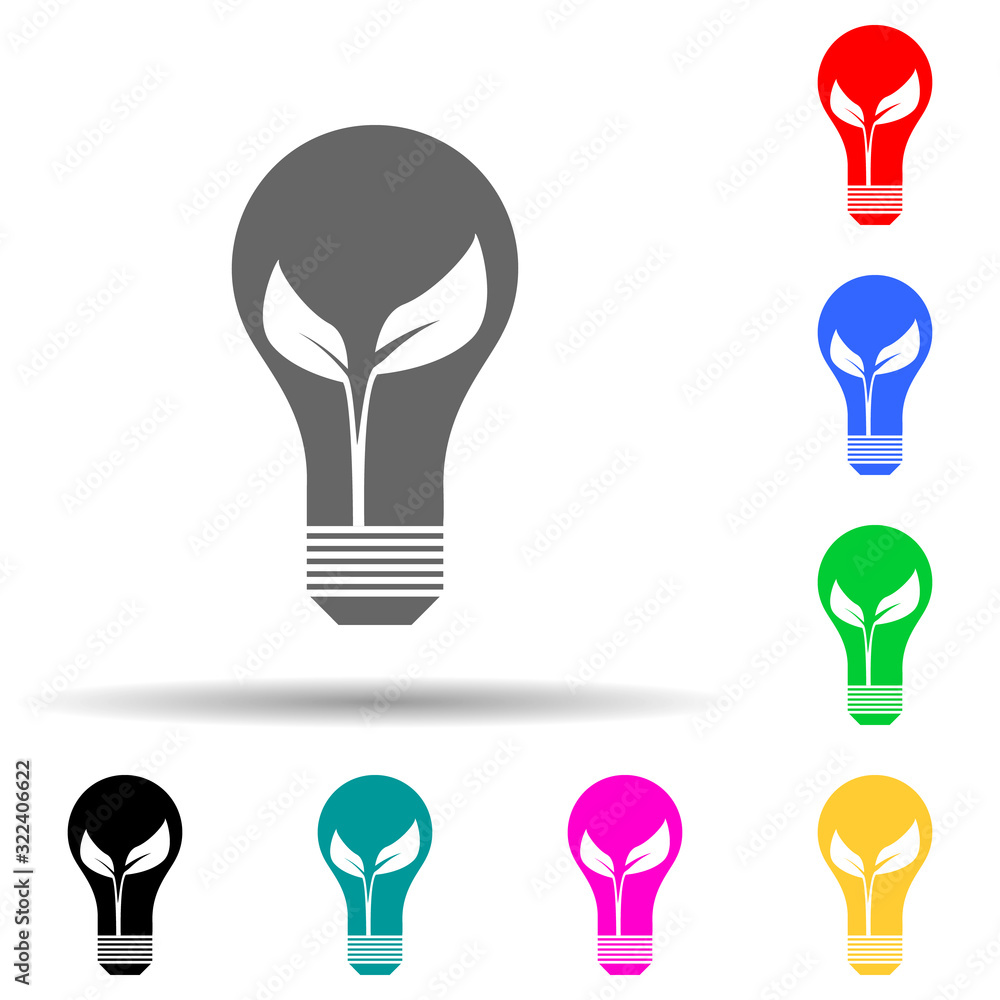 Poster leaf in a light bulb green multi color style icon. simple glyph, flat vector of greenpeace icons for