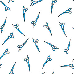 Seamless pattern with scissors. Barbershop design. Vector illustration for hair and beauty salon, styling shop. Banner and poster design. Decorative wallpaper.