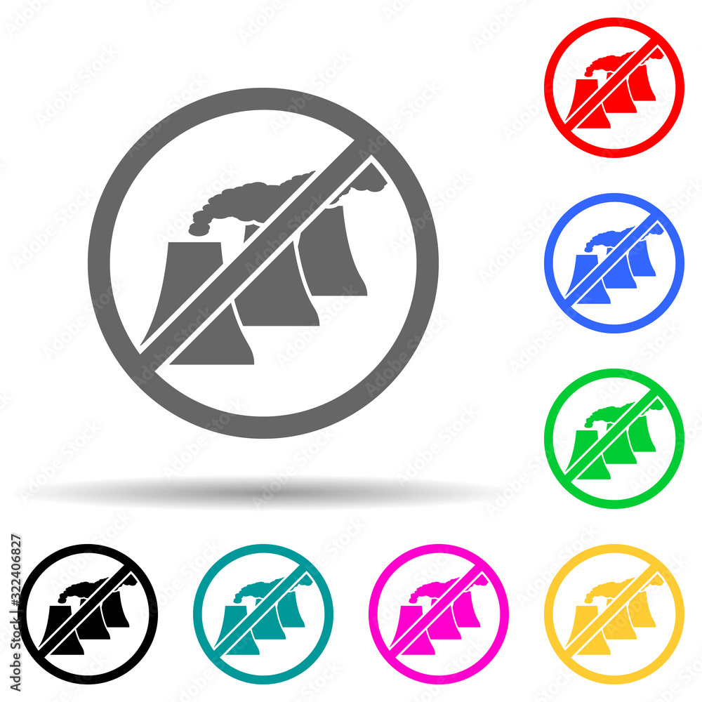 Poster prohibition of harmful emissions green multi color style icon. simple glyph, flat vector of greenpea
