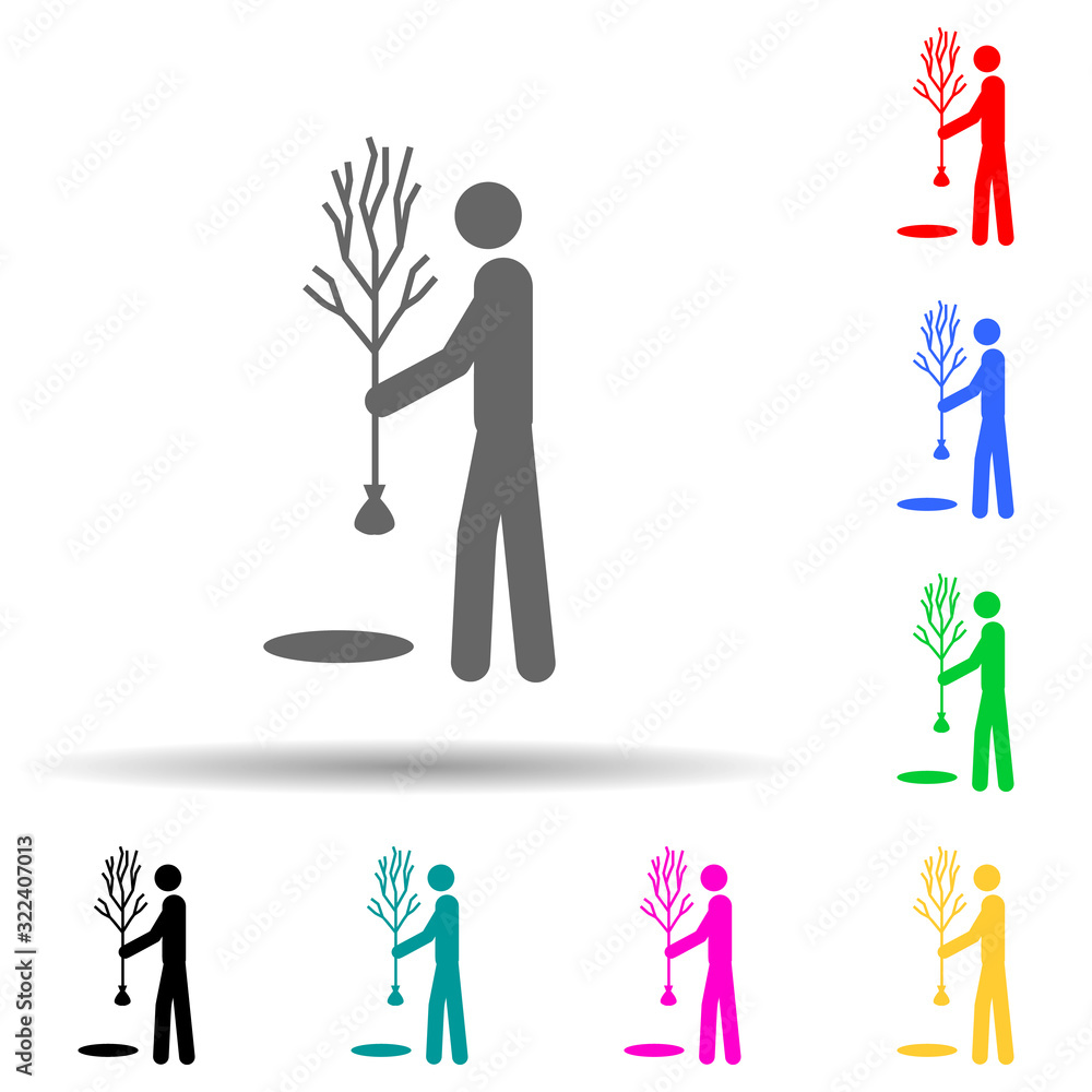 Aufkleber man planting a tree green multi color style icon. simple glyph, flat vector of greenpeace icons for 