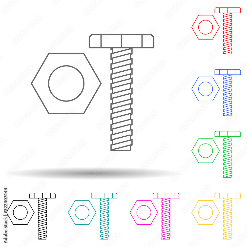 Poster bolt and nut multi color style icon. simple thin line, outline vector of home repair tool icons for 
