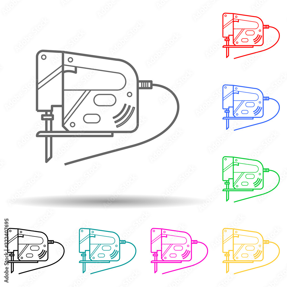 Poster reciprocating saw multi color style icon. simple thin line, outline vector of home repair tool icons