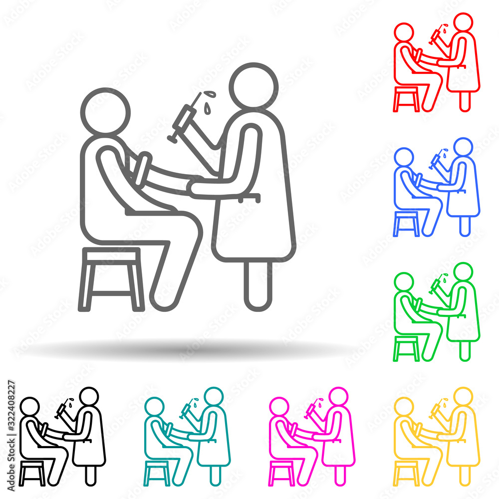 Poster medicine injection multi color style icon. simple thin line, outline vector of hospital icons for ui