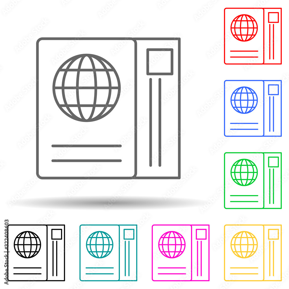 Poster passport and hotel ticket multi color style icon. simple thin line, outline vector of hotel icons fo