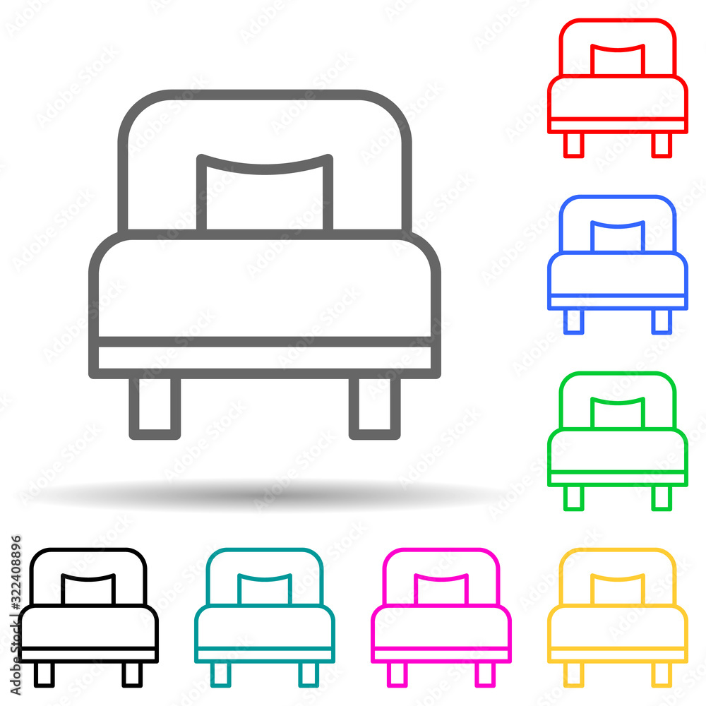 Poster single bed multi color style icon. simple thin line, outline vector of hotel icons for ui and ux, we