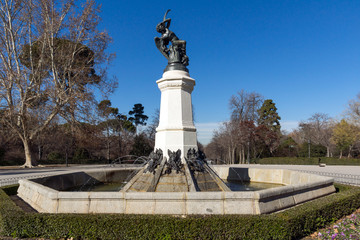 Fototapeta na wymiar Fountain of the Fallen Angel in City of Madrid, Spain