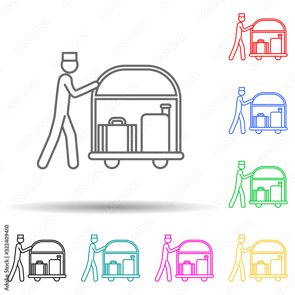Poster doorman with luggage multi color style icon. simple thin line, outline vector of hotel icons for ui 