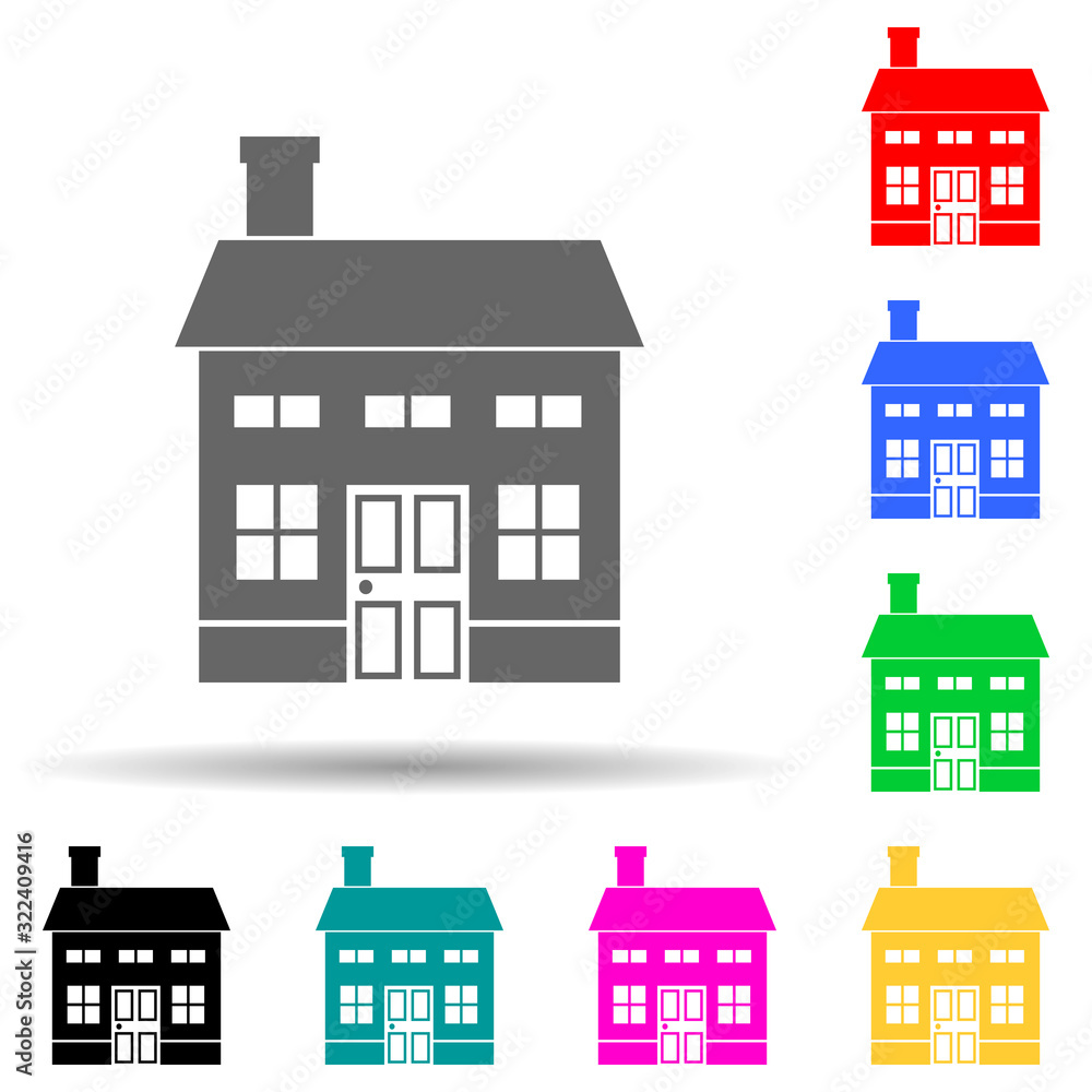 Poster two-storey house multi color style icon. simple glyph, flat vector of house icons for ui and ux, web
