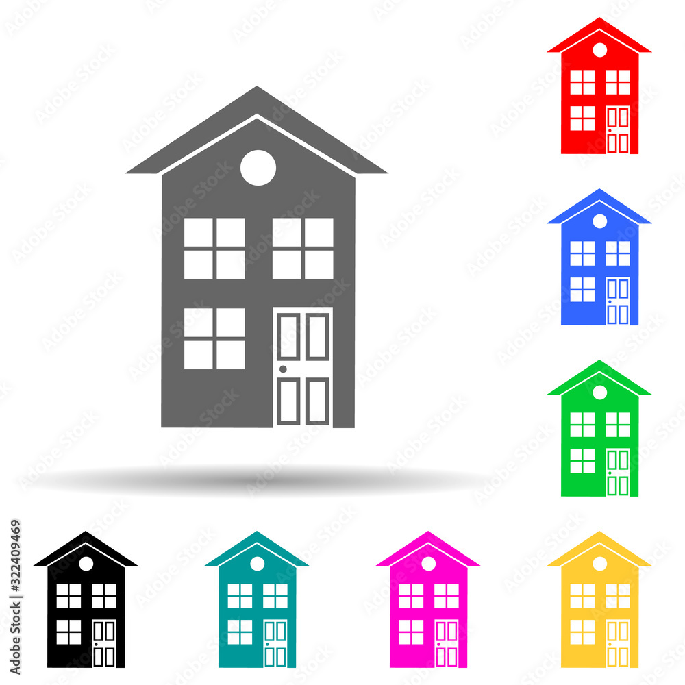Poster two-storey house multi color style icon. simple glyph, flat vector of house icons for ui and ux, web