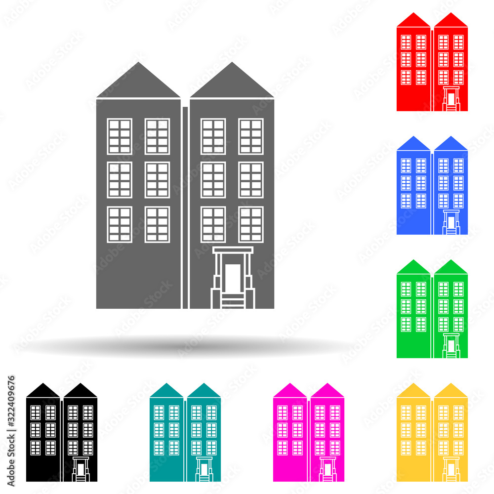 Poster two high-rise buildings multi color style icon. simple glyph, flat vector of house icons for ui and 
