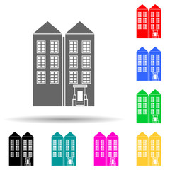 two high-rise buildings multi color style icon. Simple glyph, flat vector of house icons for ui and ux, website or mobile application