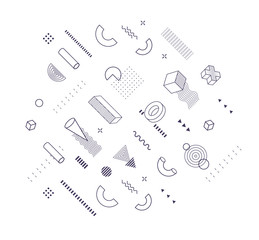 Geometric shapes trendy graphic elements for memphis design, poster and banner decorate, fashion and abstract pattern, modern print, vector illustration
