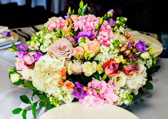 Wedding flowers on the festive table