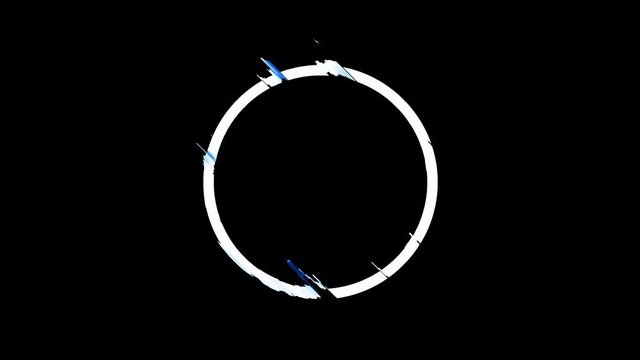 Frame with glitch effect. Glowing abstraction VFX. Banner with motion of particles turns white border, place for logo, text. Animation transition effect with alpha channel for intro, promo