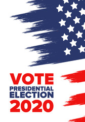 Presidential Election 2020 in United States. Vote day, November 3. US Election. Patriotic american element. Poster, card, banner and background. Vector illustration