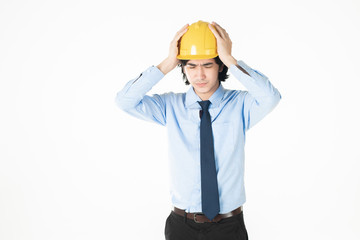 engineering Man wearing yellow helmet on white