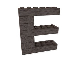 Letter E from rusty metal toy bricks