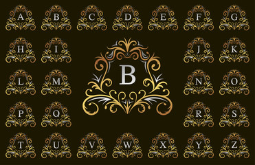 Gold and silver luxury letter A to Z, vector illustration