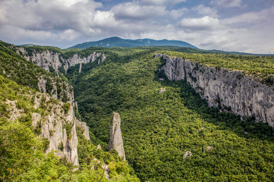 Lime columns in Vela Draga Canyon, Ucka Nature Park, Istria, Croatia
