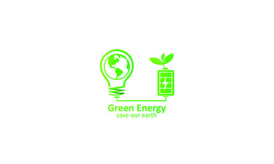 Creative Green energy eco nature power plug design with light bulb, battery and earth concept, vector logo template illustration