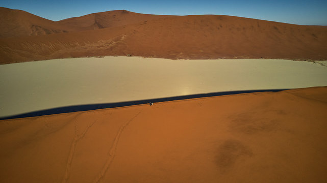 Aerial view of the orange sand dunes in the Namib desert, Namibia