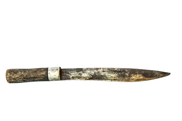 Old pointed tip In the hands of men Isolated on a white background.