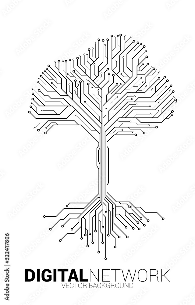 Poster Tree with from digital line connect dot circuit board style. Background concept for digital transformation.