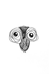 Ink Sketch of an Abstract Cartoon Owl