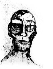 Ink Sketch of an Abstract Man's Face and Head