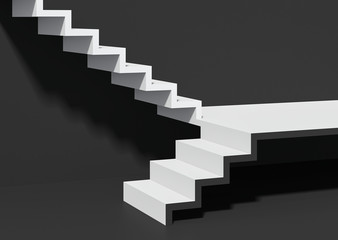 Obraz premium Białe schody na białym tle na czarnym tle; abstrakcyjne kroki widok perspektywiczny renderowania 3d, ilustracji 3d