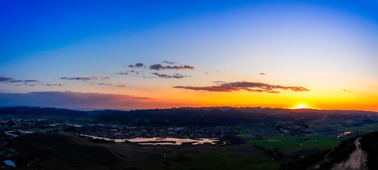 Sunrise, Sunset over Lake and Mountains, Valley view 
