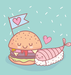 sushi and burger with love menu restaurant food cute