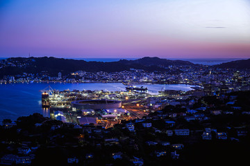 Fototapeta na wymiar Wellington harbor cityscape at night after sunset