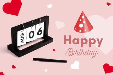 August 6th calendar for anniversary. Day 6 of month. Birthday card message for print.