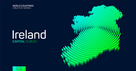 Isometric map of Ireland with neon circle lines