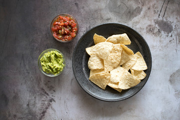 Tortilla Chips with Guacamole and  Salsa