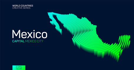 Isometric map of Mexico with neon circle lines