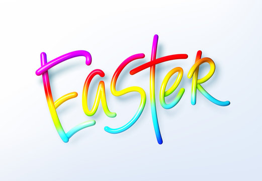 3D realistic rainbow holiday Happy Easter lettering background . Vector illustration