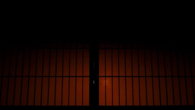 Slow motion of Japanese geisha or maiko silhouette behind sliding paper doors with colorful backlighting practicing, doing dance performance, dancing at night in wooden traditional house interior