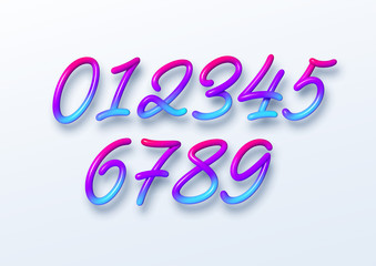Rainbow Sale lettering numbers in 3d style. Numbers with liquid effect of a color gradient in volumetric style. Isolated numbers on a white background. Vector illustration
