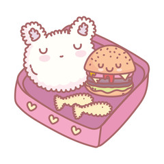 rice hamburger tempura fishes menu restaurant food cute