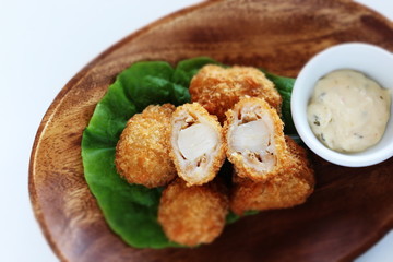 Japanese food, scallop and bread crumbs deep friend on white background