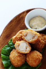 Japanese food, scallop and bread crumbs deep friend on white background