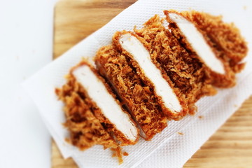 Japanese food, pork cutlet Tonkatsu on board
