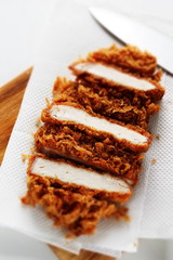 Japanese food, pork cutlet Tonkatsu on board