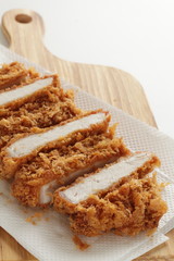 Japanese food, pork cutlet Tonkatsu on board
