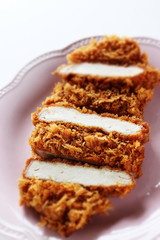 Japanese food, pork cutlet Tonkatsu on board