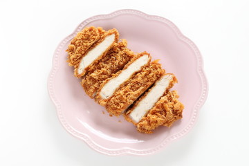Japanese food, pork cutlet Tonkatsu on board